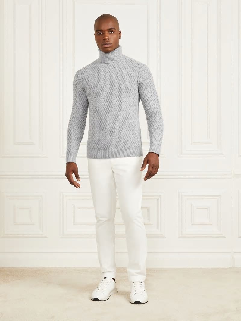 Guess Eco Basket Stitch Turtleneck Sweater - Light Stone Heather Guess Eco Basket Stitch Turtleneck Sweater - Light Stone Heather