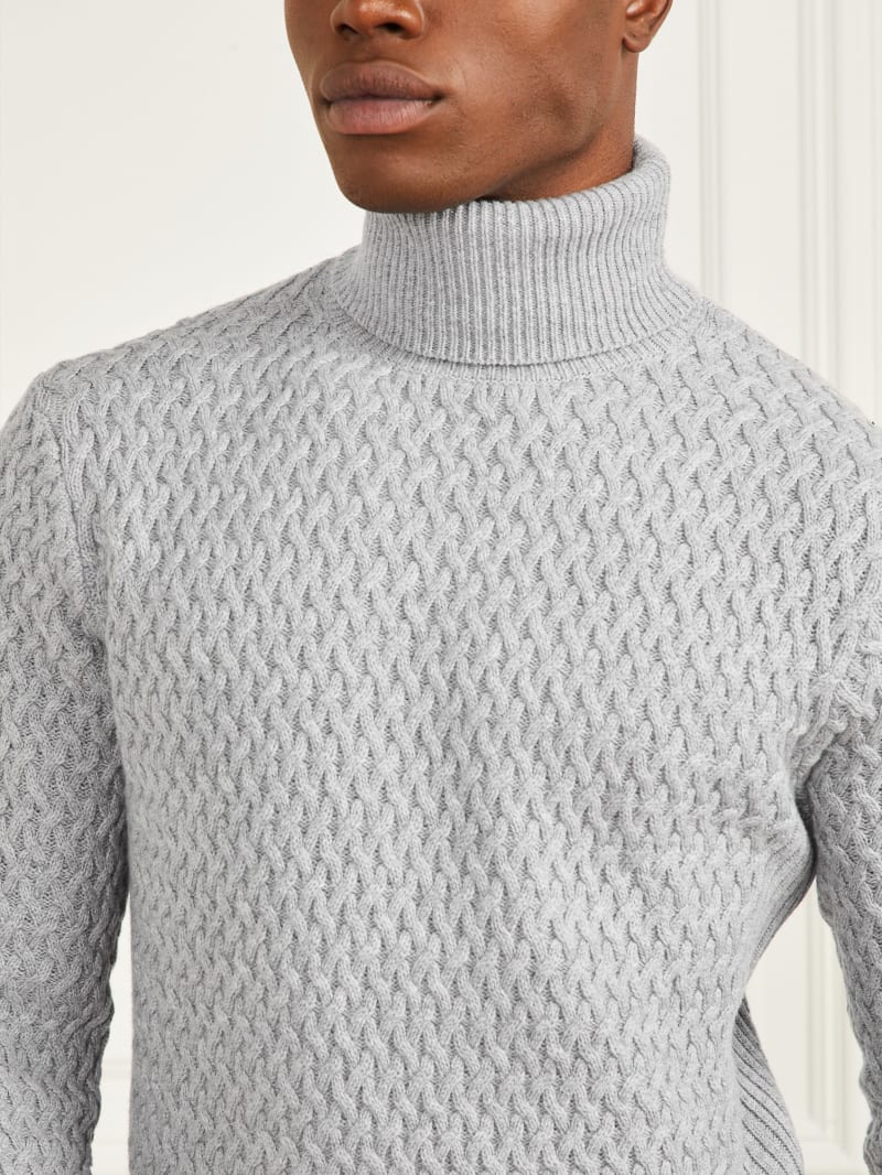 Guess Eco Basket Stitch Turtleneck Sweater - Light Stone Heather Guess Eco Basket Stitch Turtleneck Sweater - Light Stone Heather