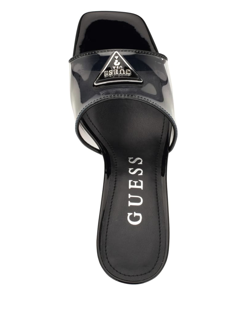 Guess Lusie Triangle Clear Kitten Mules - Black 001 Guess Lusie Triangle Clear Kitten Mules - Black 001