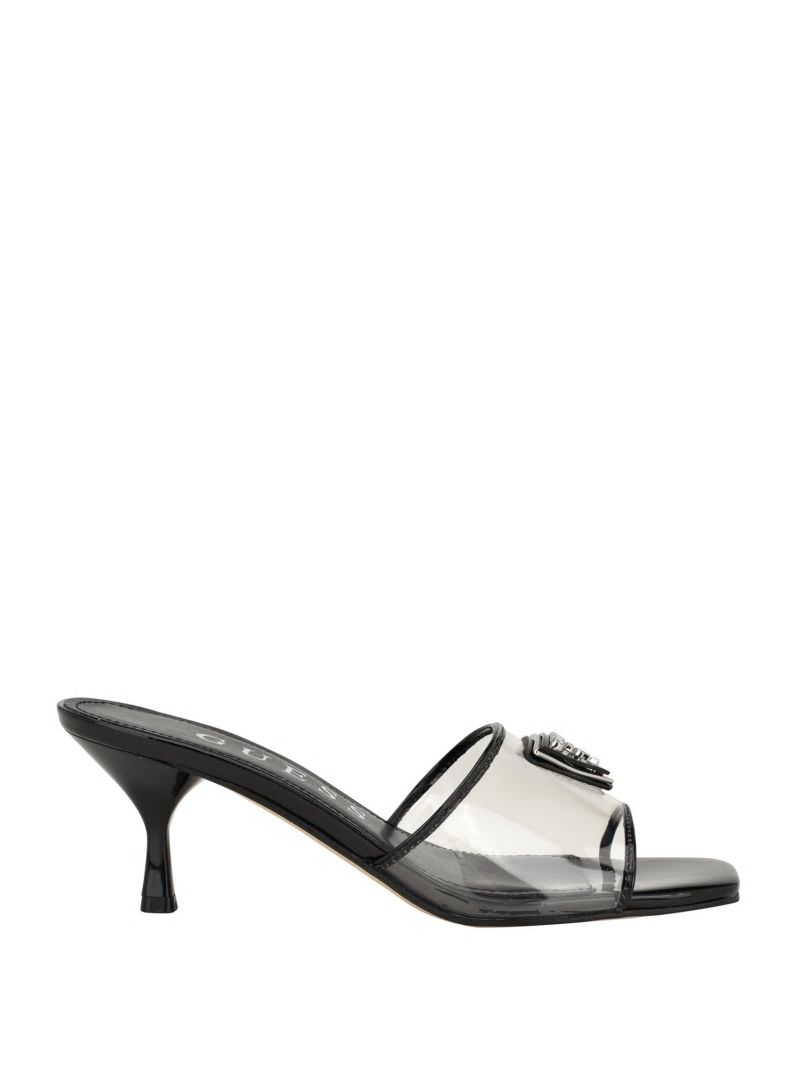 Guess Lusie Triangle Clear Kitten Mules - Black 001 Guess Lusie Triangle Clear Kitten Mules - Black 001