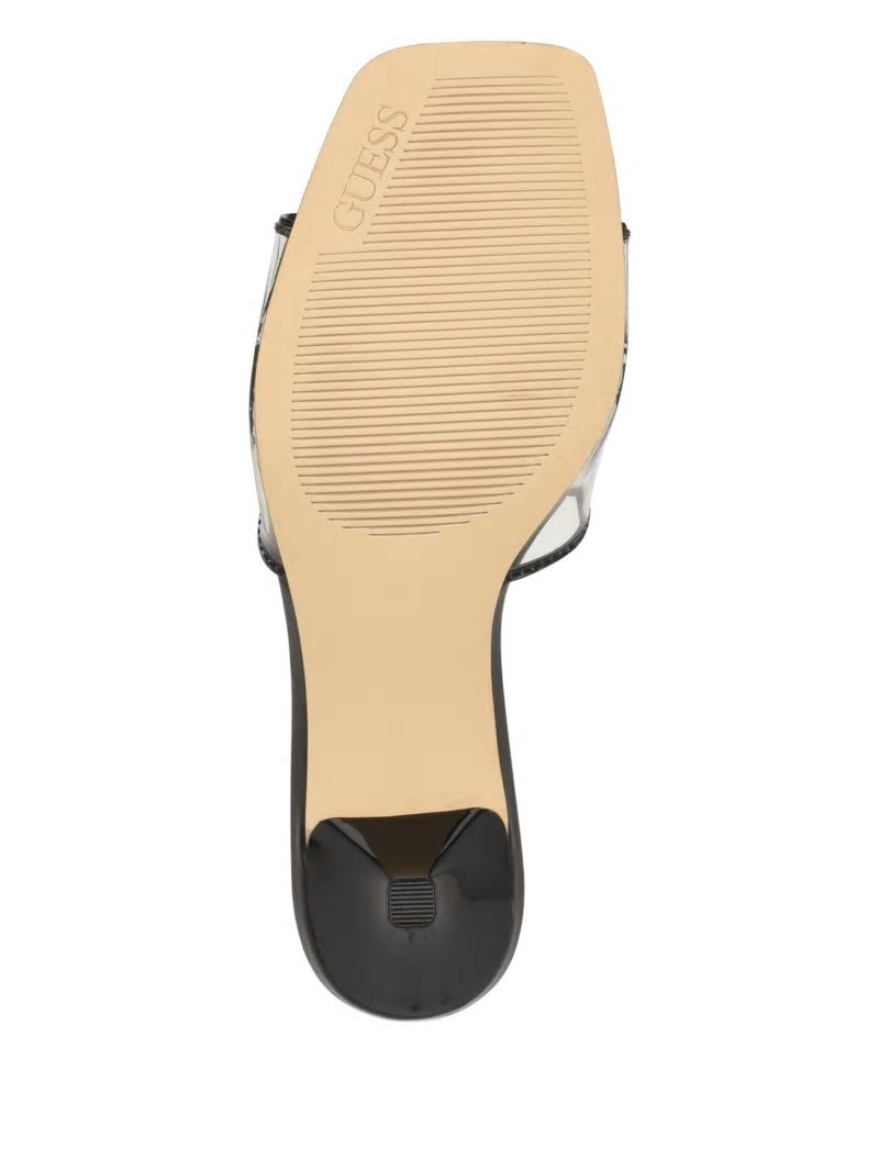 Guess Lusie Triangle Clear Kitten Mules - Black 001 Guess Lusie Triangle Clear Kitten Mules - Black 001