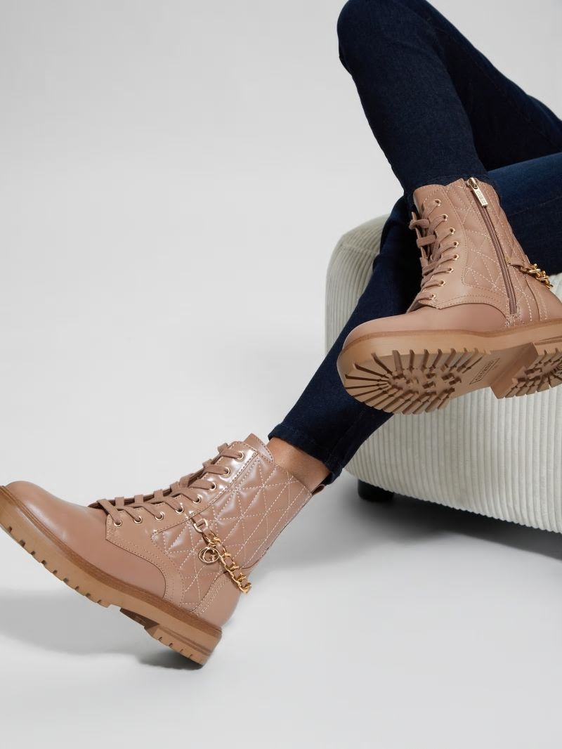 Guess Jellard Quilted Chain Moto Boots - Dark Natural Guess Jellard Quilted Chain Moto Boots - Dark Natural