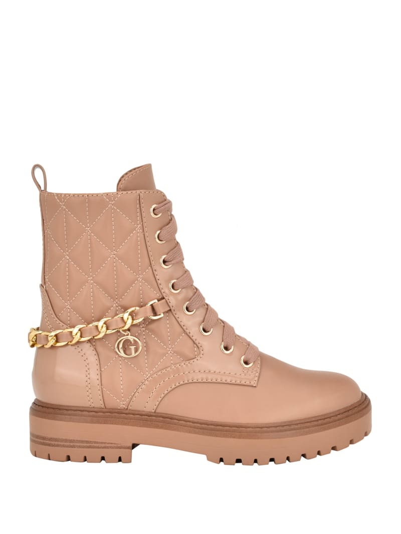 Guess Jellard Quilted Chain Moto Boots - Dark Natural Guess Jellard Quilted Chain Moto Boots - Dark Natural