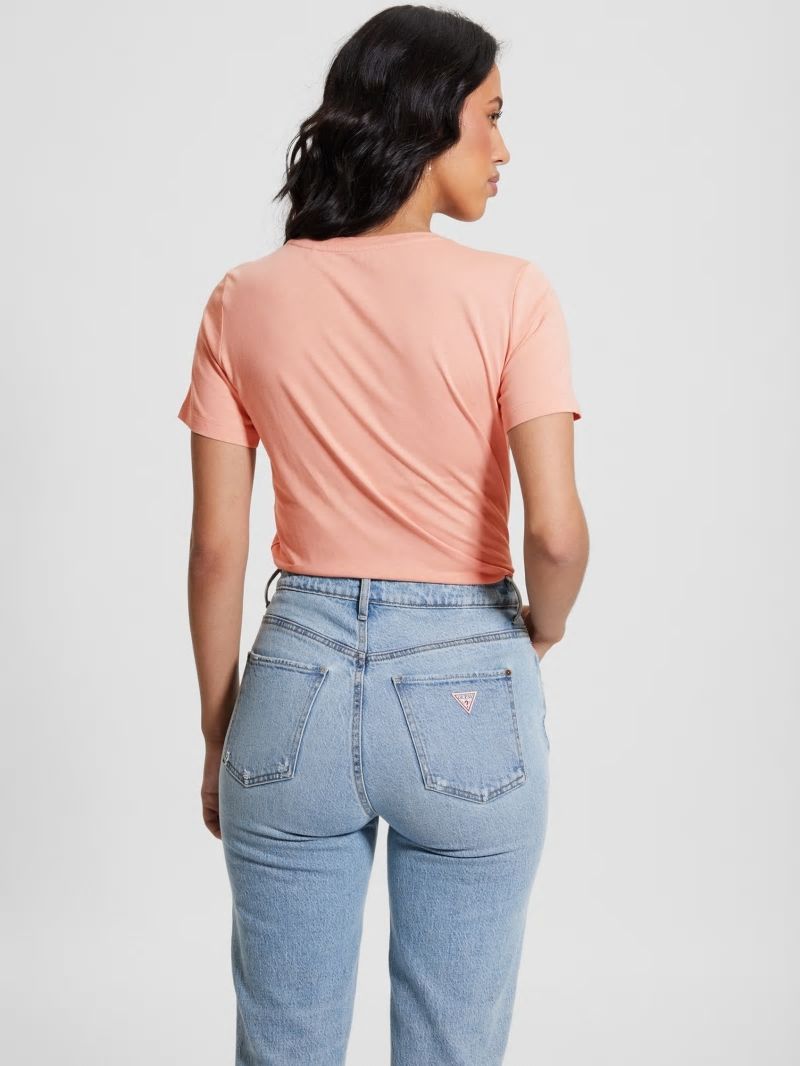 Guess Eco Crewneck Rhinestone Logo Tee - Powder Rose Guess Eco Crewneck Rhinestone Logo Tee - Powder Rose