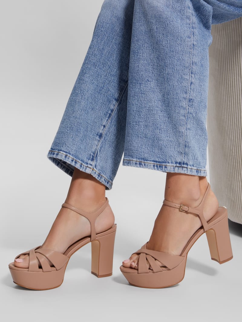 Guess Haylo Crisscross Platform Block Heels - Medium Natural 101 Guess Haylo Crisscross Platform Block Heels - Medium Natural 101