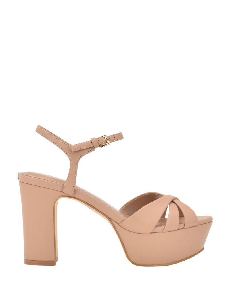 Guess Haylo Crisscross Platform Block Heels - Medium Natural 101 Guess Haylo Crisscross Platform Block Heels - Medium Natural 101