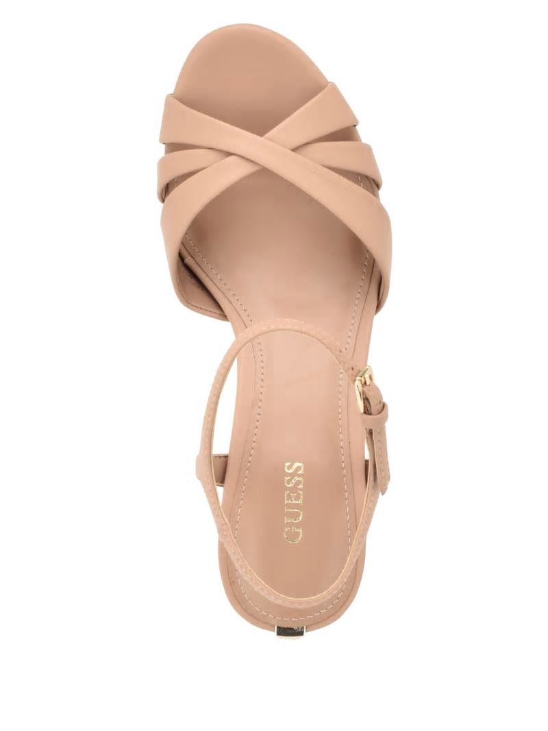 Guess Haylo Crisscross Platform Block Heels - Medium Natural 101 Guess Haylo Crisscross Platform Block Heels - Medium Natural 101