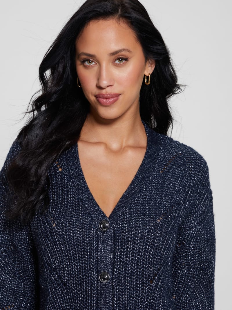 Guess Melanie Cardigan Sweater - Blackened Blue Lurex Guess Melanie Cardigan Sweater - Blackened Blue Lurex