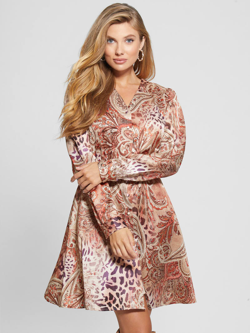 Guess Eco Mirielle Printed Satin Dress - Red Multi Pattern Guess Eco Mirielle Printed Satin Dress - Red Multi Pattern
