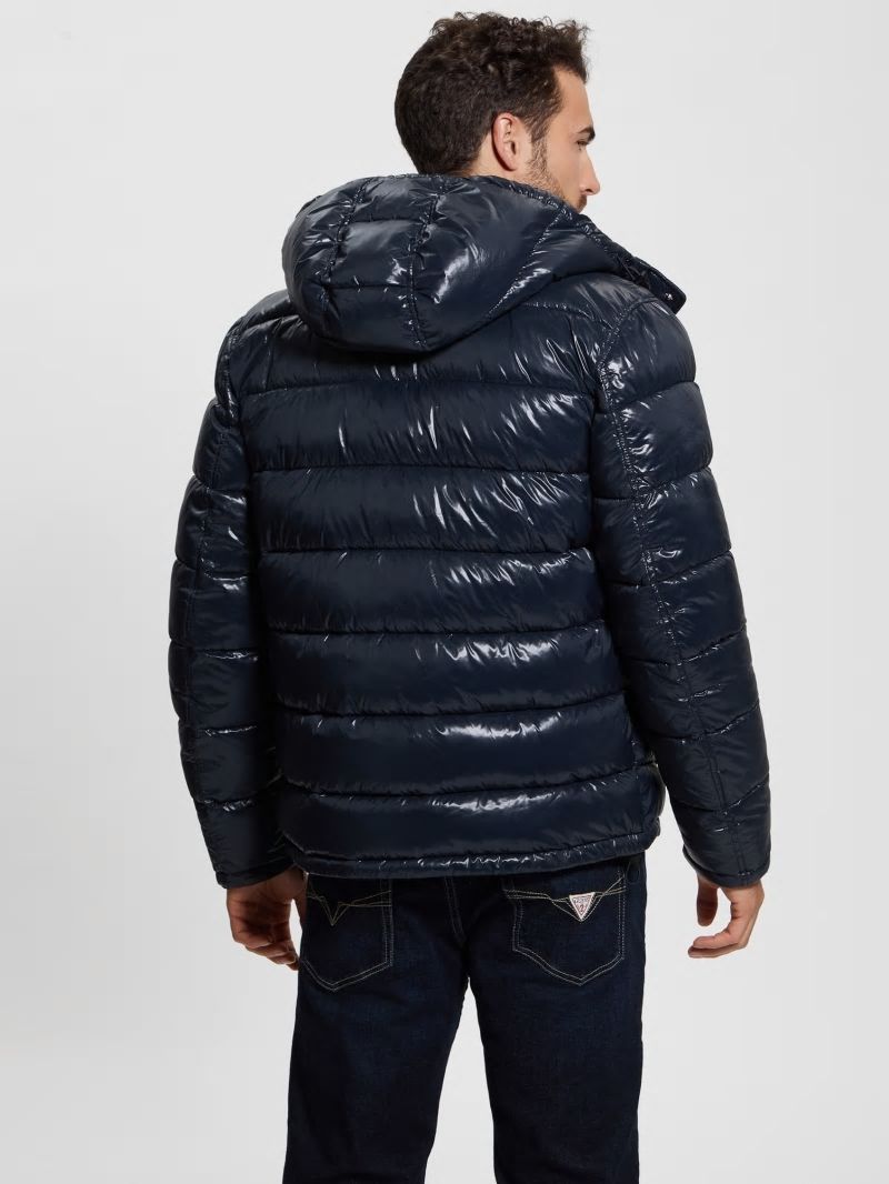 Guess Shiny Hooded Puffer Jacket - Bleu éLéGant Guess Shiny Hooded Puffer Jacket - Bleu éLéGant