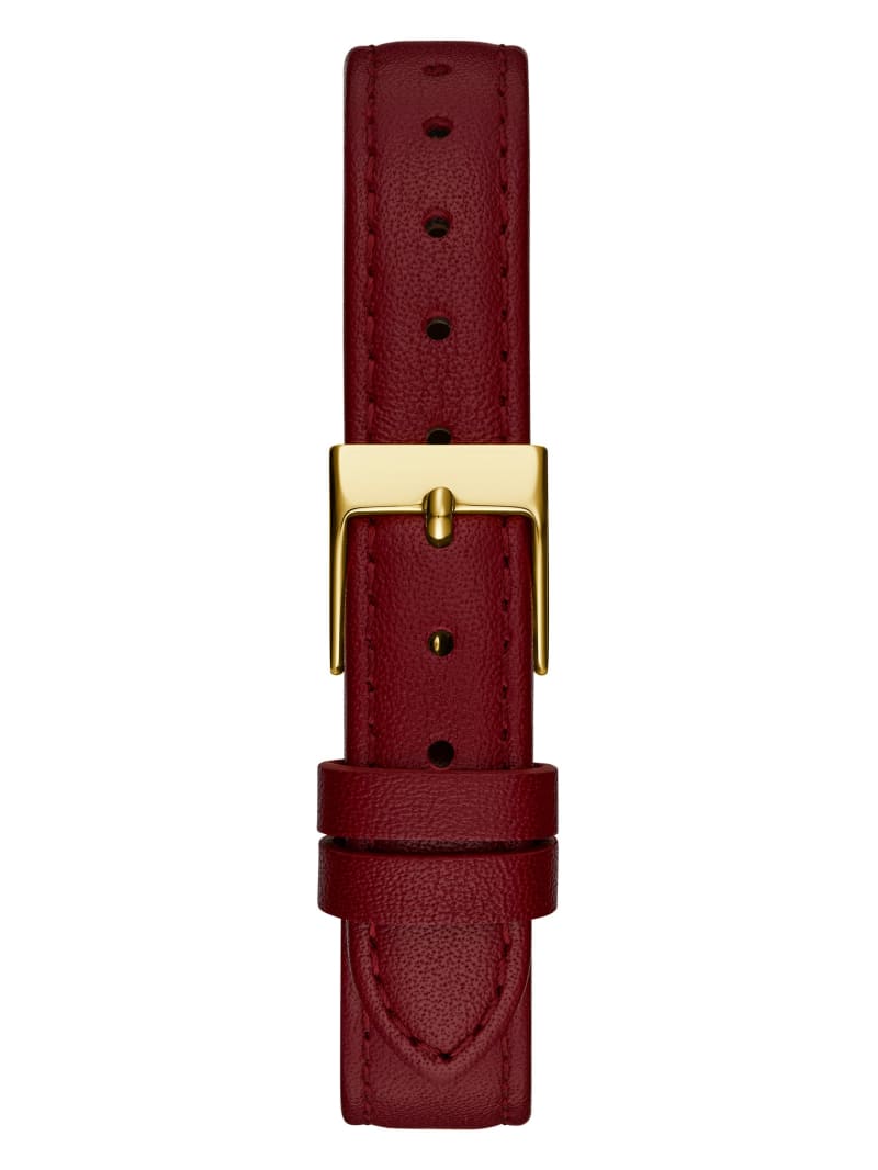 Guess Gold-Tone and Red Leather Analog Watch - Burgundy Guess Gold-Tone and Red Leather Analog Watch - Burgundy