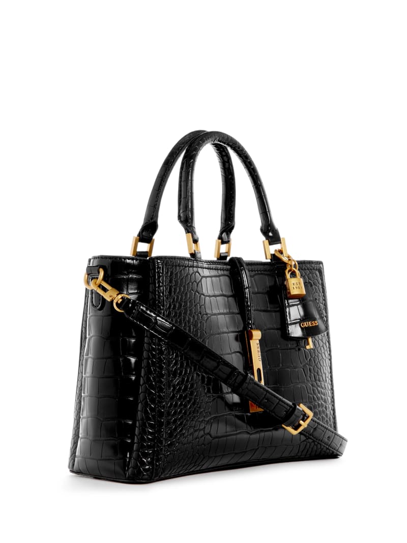 Guess James Croc Girlfriend Satchel - Black Floral Print Guess James Croc Girlfriend Satchel - Black Floral Print