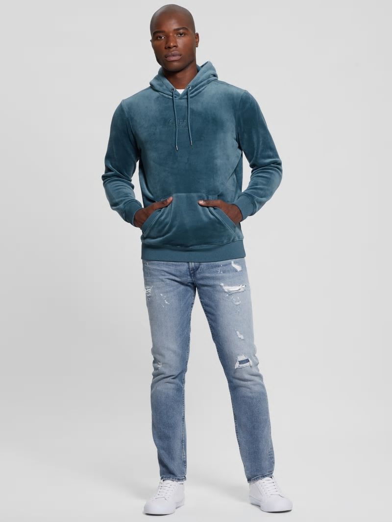 Guess Bonded Velvet GUESS Hoodie - Bold Teal Guess Bonded Velvet GUESS Hoodie - Bold Teal