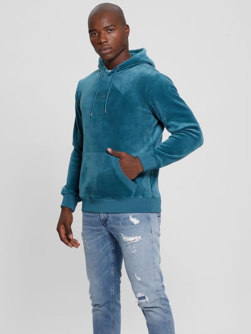 Guess Bonded Velvet GUESS Hoodie - Bold Teal Guess Bonded Velvet GUESS Hoodie - Bold Teal