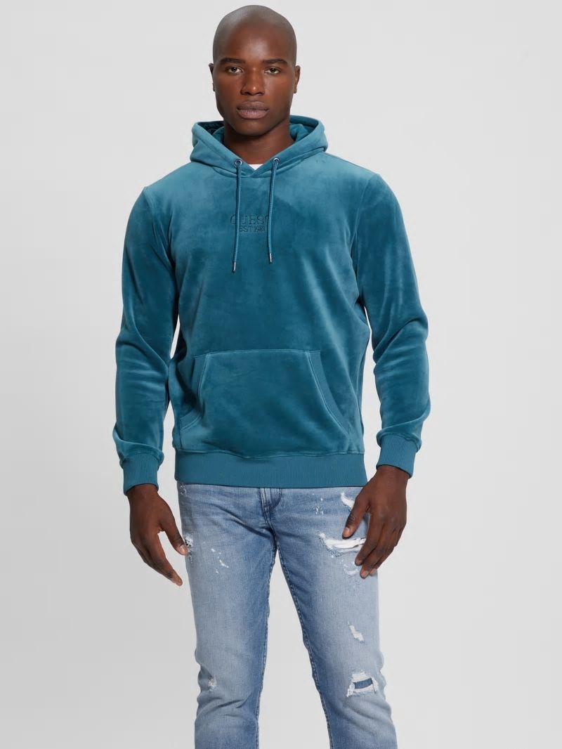 Guess Bonded Velvet GUESS Hoodie - Bold Teal Guess Bonded Velvet GUESS Hoodie - Bold Teal
