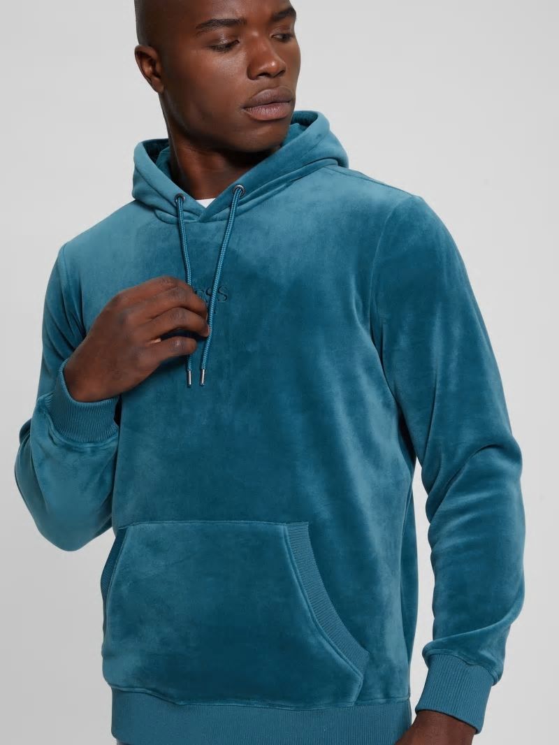 Guess Bonded Velvet GUESS Hoodie - Bold Teal Guess Bonded Velvet GUESS Hoodie - Bold Teal
