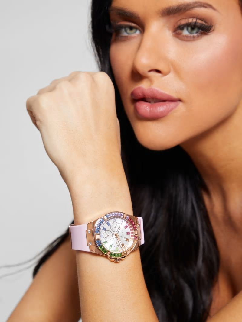 Guess Pink Multifunctional Silicon Watch - Rose Gold Guess Pink Multifunctional Silicon Watch - Rose Gold