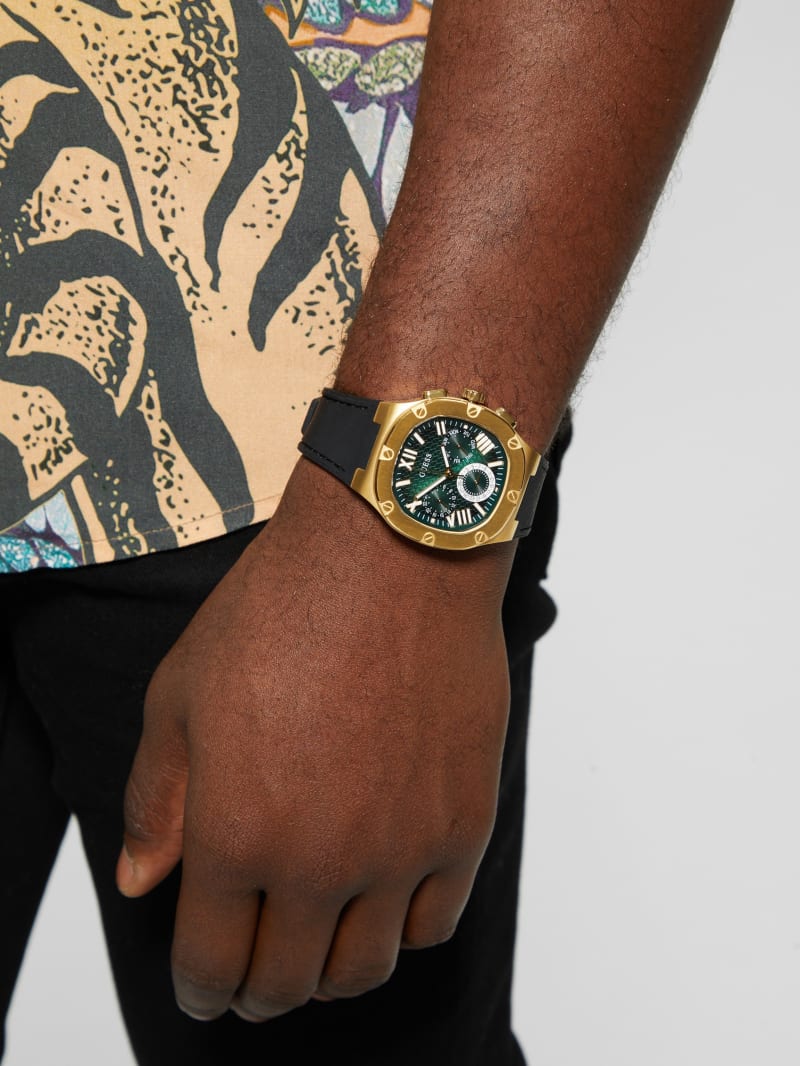 Guess Gold-Tone Translucent Dial Multifunction Watch - Black Guess Gold-Tone Translucent Dial Multifunction Watch - Black