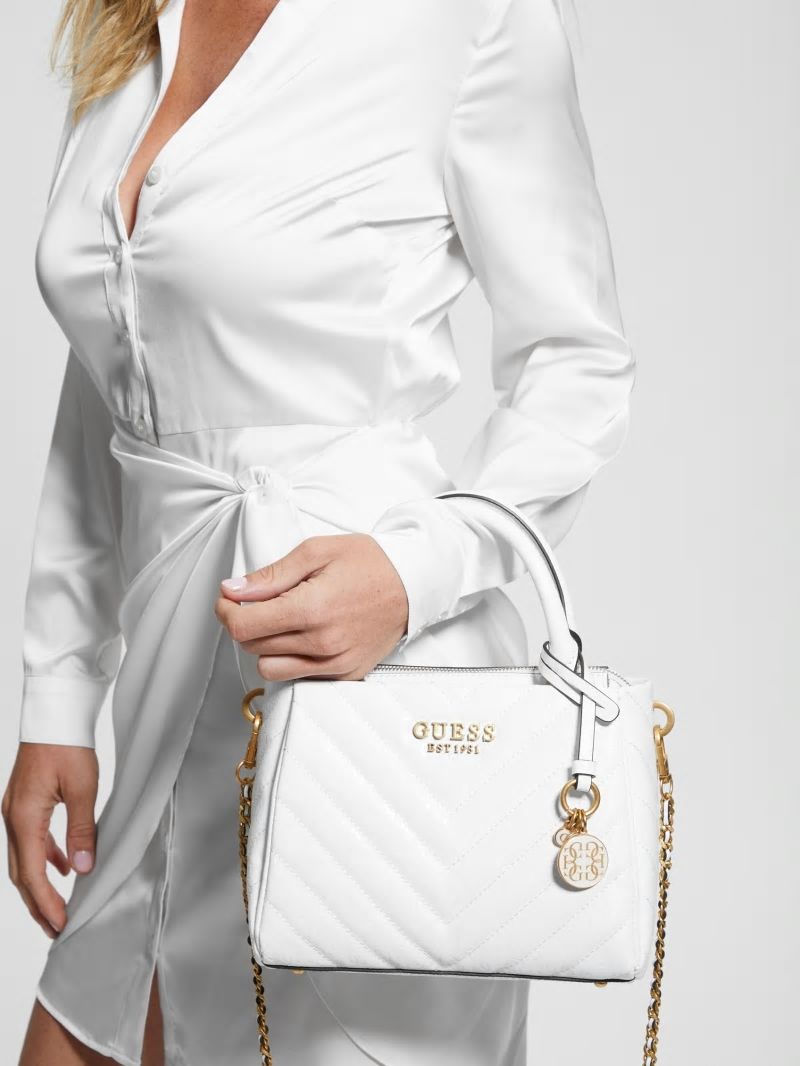 Guess Jania Quilted Small Girlfriend Satchel - White Guess Jania Quilted Small Girlfriend Satchel - White