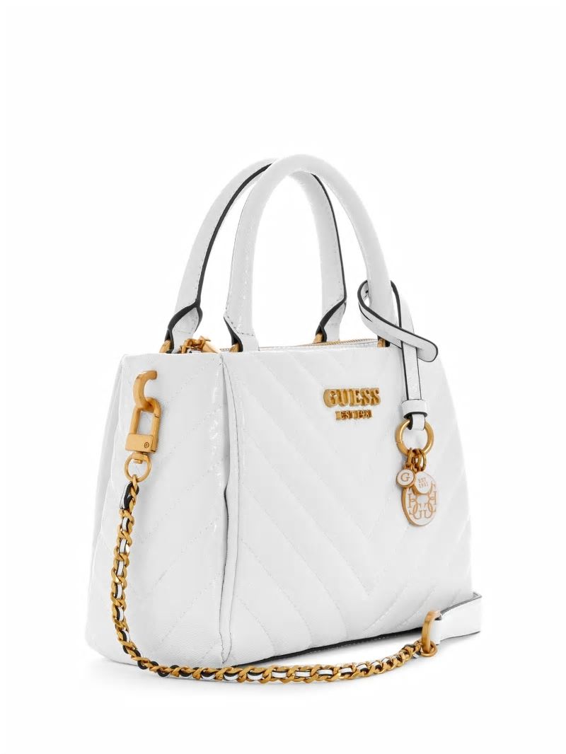 Guess Jania Quilted Small Girlfriend Satchel - White Guess Jania Quilted Small Girlfriend Satchel - White