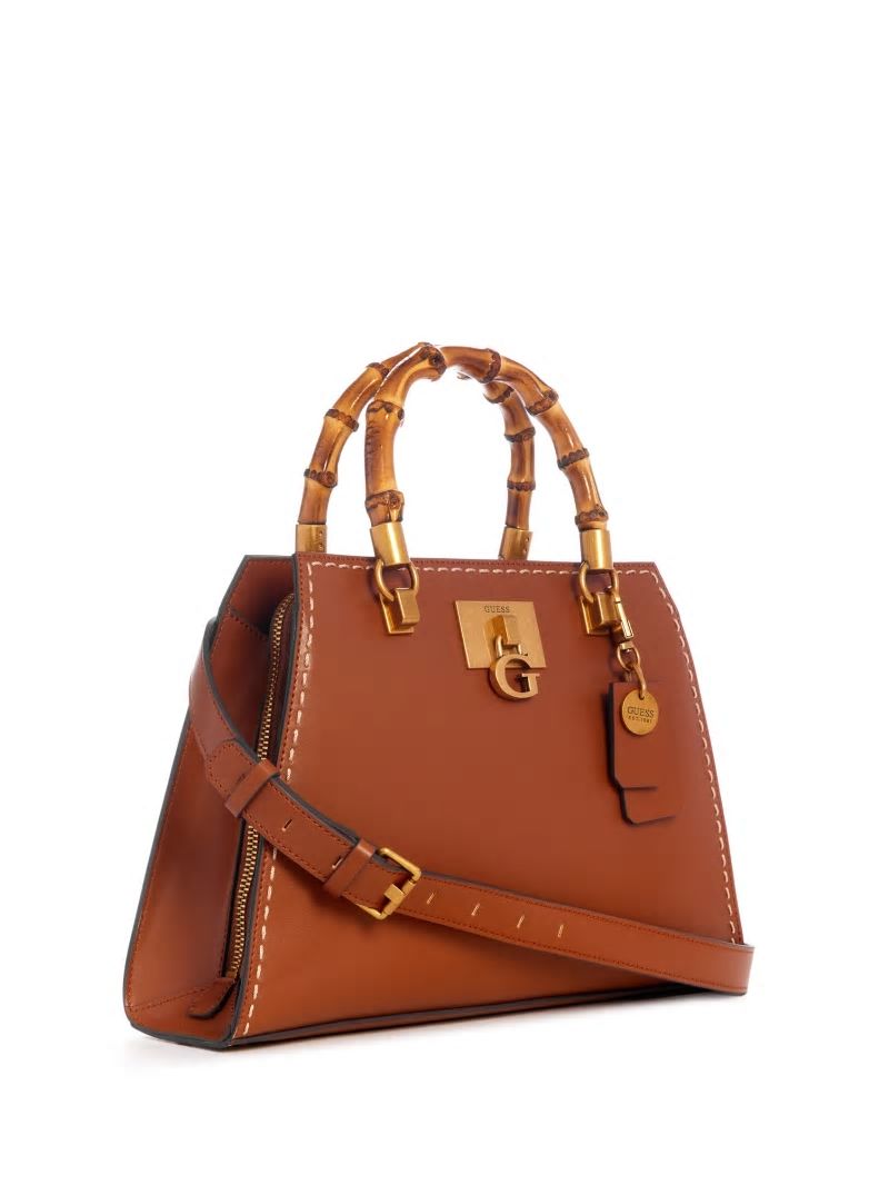 Guess Stephi Bamboo Handle Satchel - Cognac Guess Stephi Bamboo Handle Satchel - Cognac
