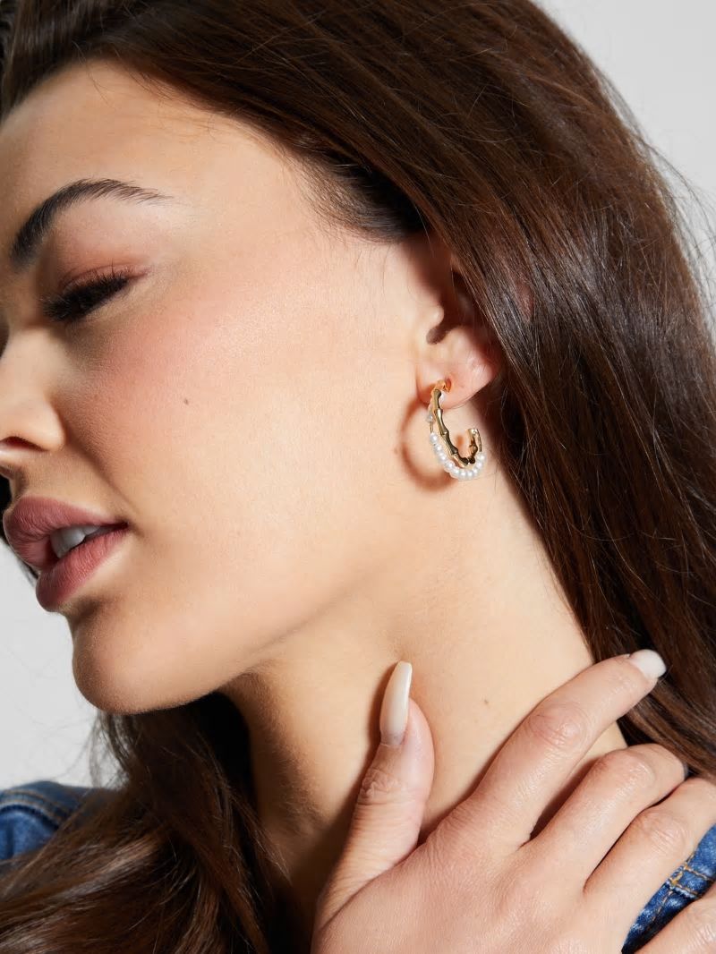 Guess 14K Gold-Tone and Pearl Hoop Earrings - Gold Guess 14K Gold-Tone and Pearl Hoop Earrings - Gold