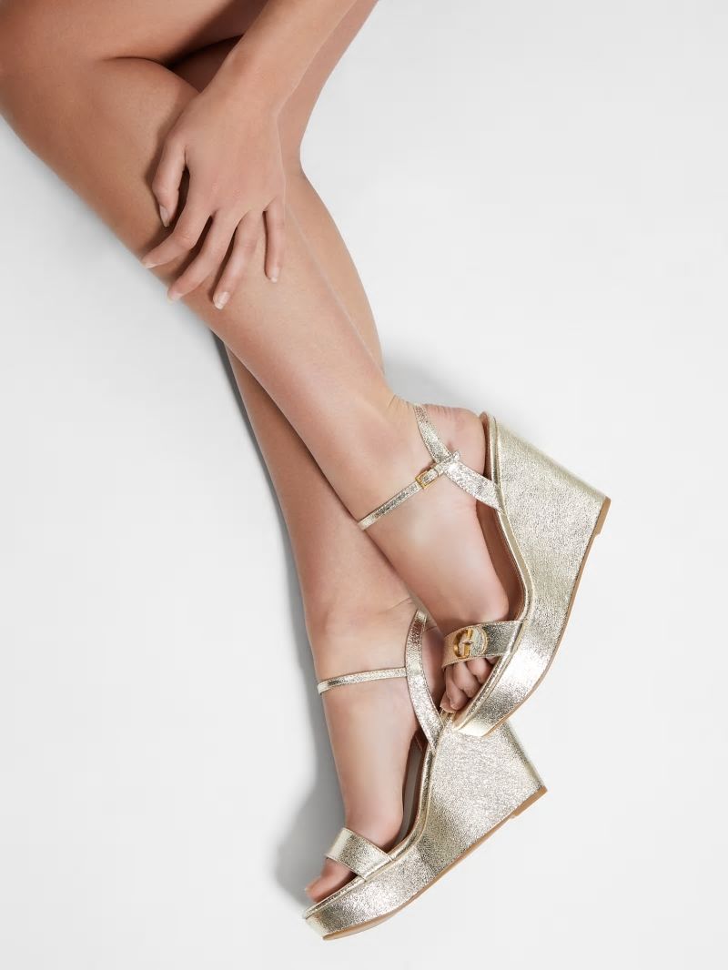 Guess Himifa Shimmer Metallic G Wedge Sandals - Gold Guess Himifa Shimmer Metallic G Wedge Sandals - Gold