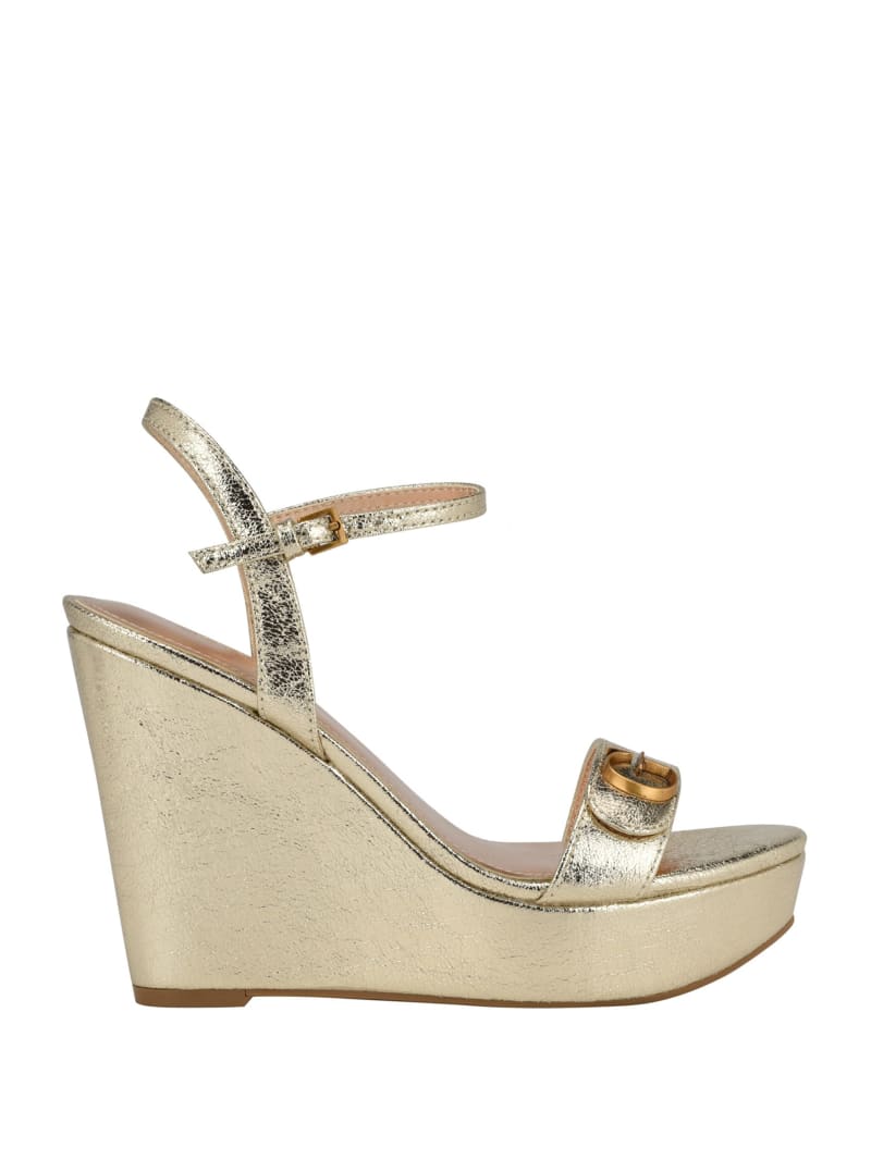 Guess Himifa Shimmer Metallic G Wedge Sandals - Gold Guess Himifa Shimmer Metallic G Wedge Sandals - Gold