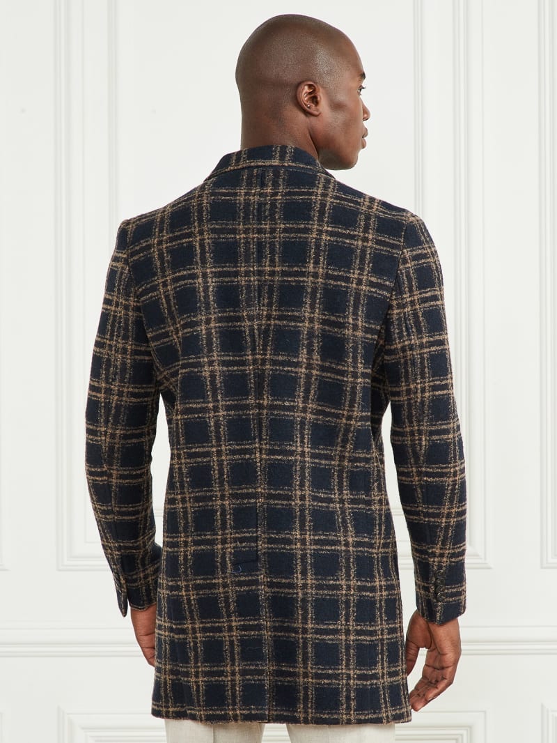 Guess Daily Single Breasted Wool-Blend Coat - Blue Brown Macrocheck Guess Daily Single Breasted Wool-Blend Coat - Blue Brown Macrocheck