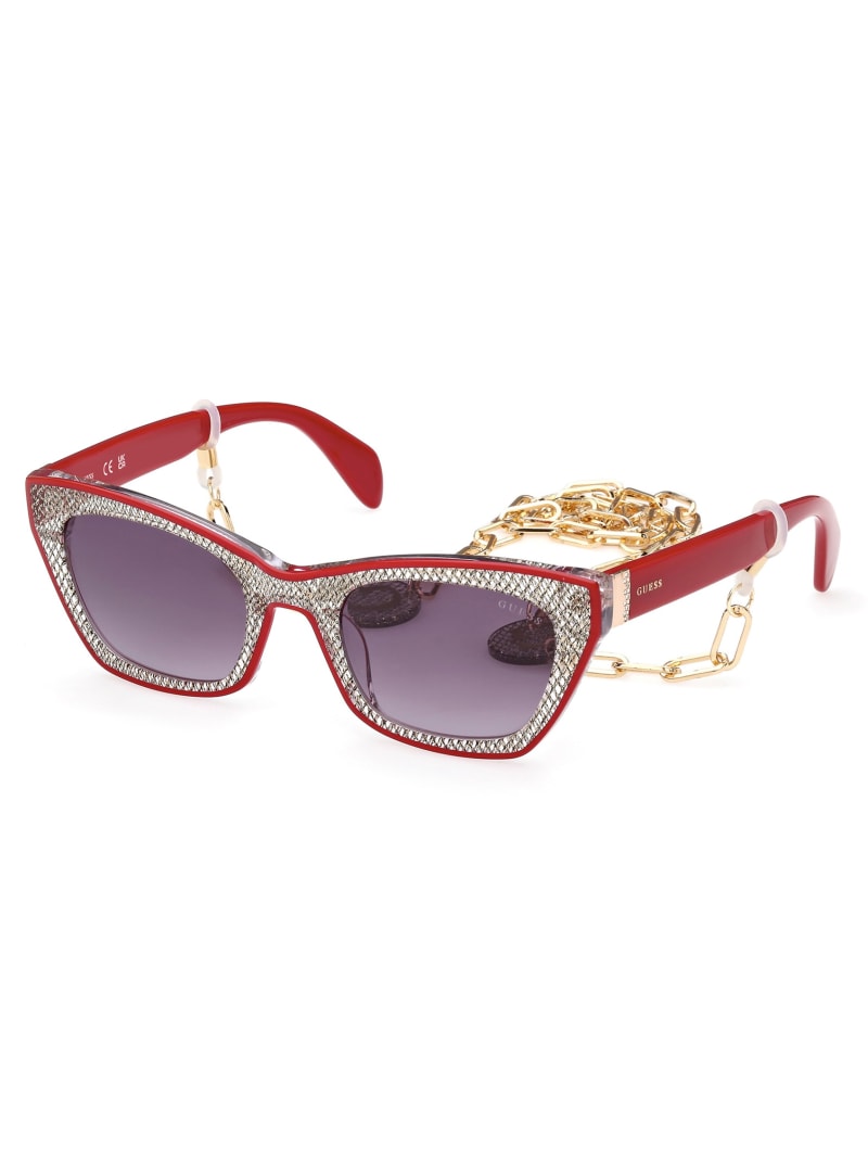 Guess Metallic Plastic Cat-Eye Sunglasses - Red Guess Metallic Plastic Cat-Eye Sunglasses - Red
