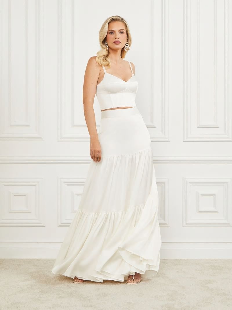 Guess Lola Satin Corset Crop Top - Pale Pearl Guess Lola Satin Corset Crop Top - Pale Pearl