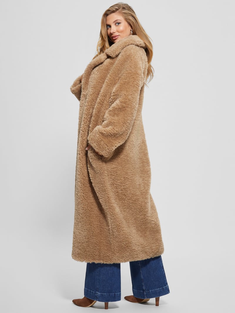 Guess Eco Alina Teddy Longline Coat - Wet Sand Guess Eco Alina Teddy Longline Coat - Wet Sand