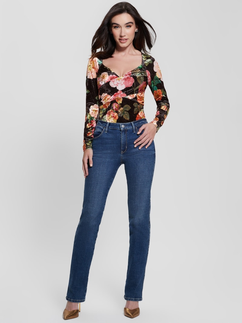 Guess Dianna Velvet Top - Peony Charm Print Black Guess Dianna Velvet Top - Peony Charm Print Black