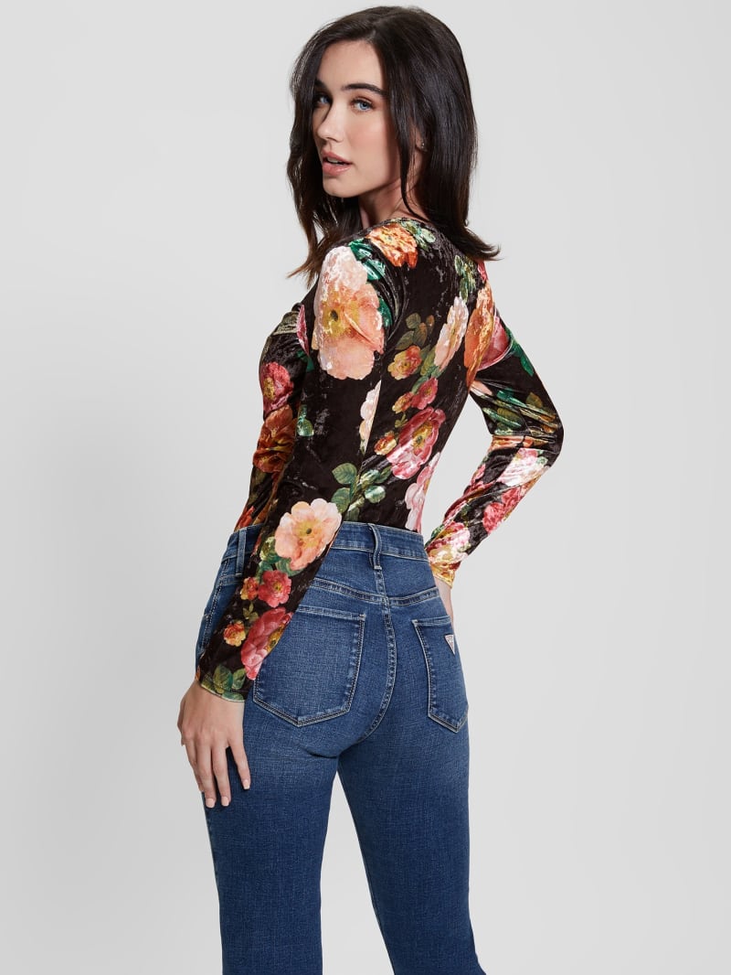 Guess Dianna Velvet Top - Peony Charm Print Black Guess Dianna Velvet Top - Peony Charm Print Black
