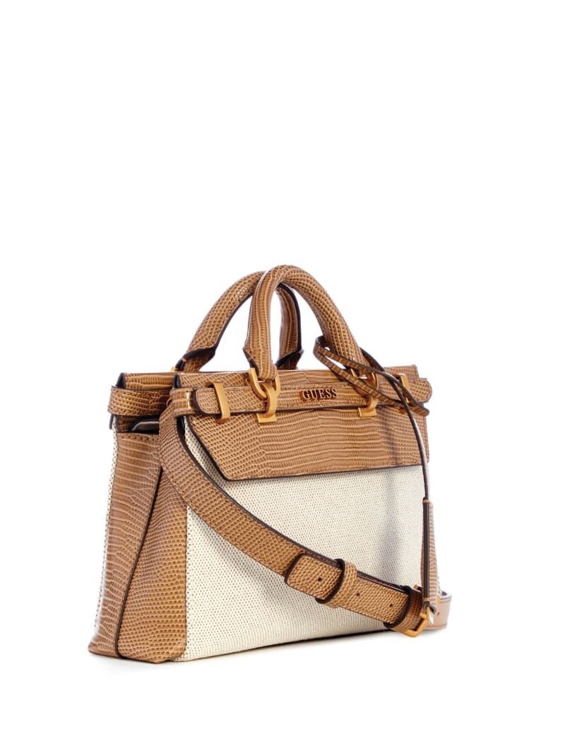 Guess Sestri Canvas Mini Satchel - Natural/Camel Guess Sestri Canvas Mini Satchel - Natural/Camel