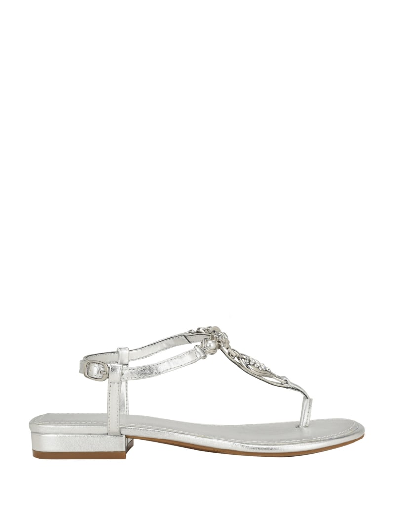 Guess Jiarella T-Strap Signature Sandal - Silver 040 Guess Jiarella T-Strap Signature Sandal - Silver 040