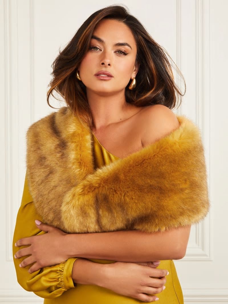 Guess Lucylle Faux-Fur Shawl Scarf - Cider Gold Multi Guess Lucylle Faux-Fur Shawl Scarf - Cider Gold Multi