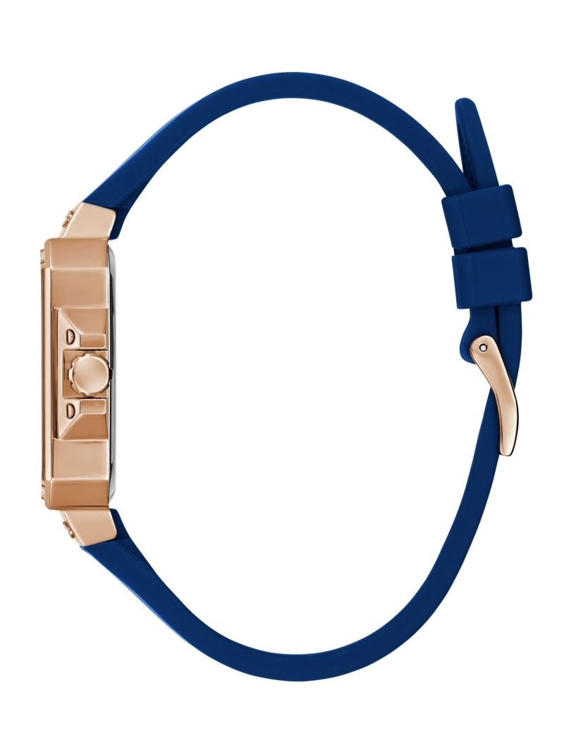 Guess Gold-Tone and Blue Silicone Multifunction Watch - Rose Gold Guess Gold-Tone and Blue Silicone Multifunction Watch - Rose Gold