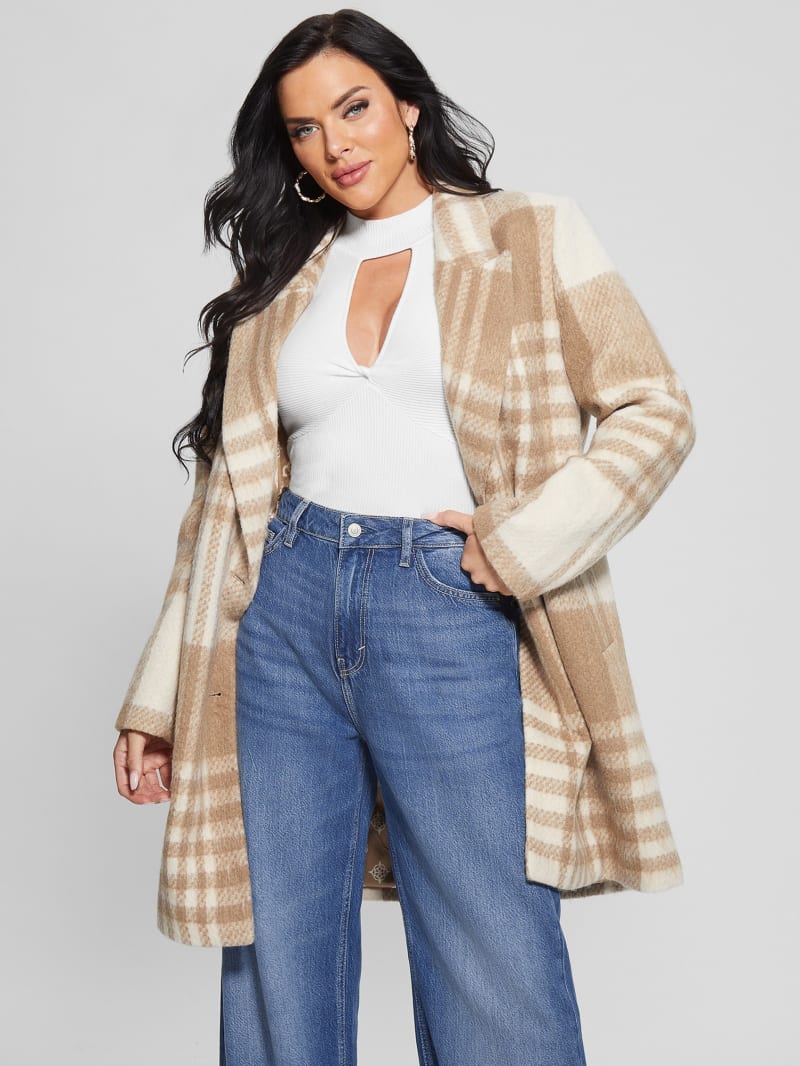 Guess Ramona Plaid Coat - Camel Check Guess Ramona Plaid Coat - Camel Check