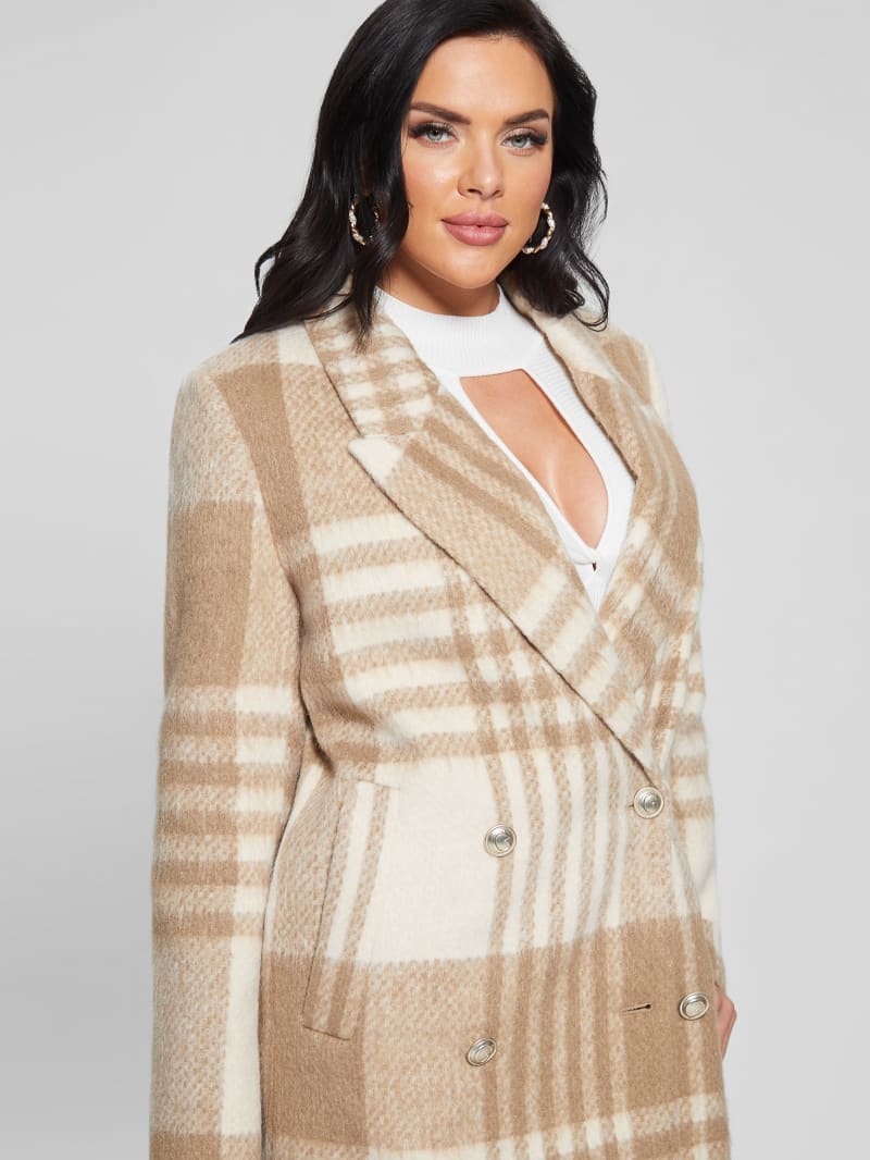 Guess Ramona Plaid Coat - Camel Check Guess Ramona Plaid Coat - Camel Check
