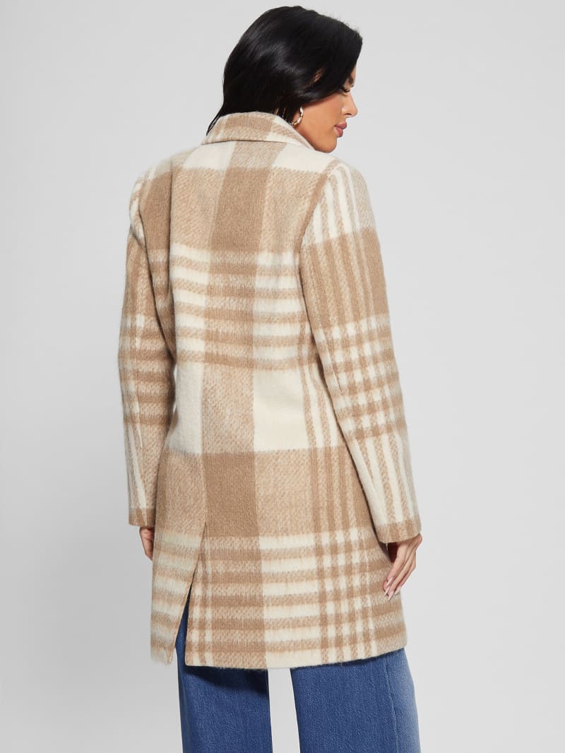 Guess Ramona Plaid Coat - Camel Check Guess Ramona Plaid Coat - Camel Check