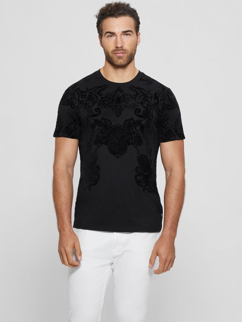 Guess Flocked Paisley Tee - Black Guess Flocked Paisley Tee - Black