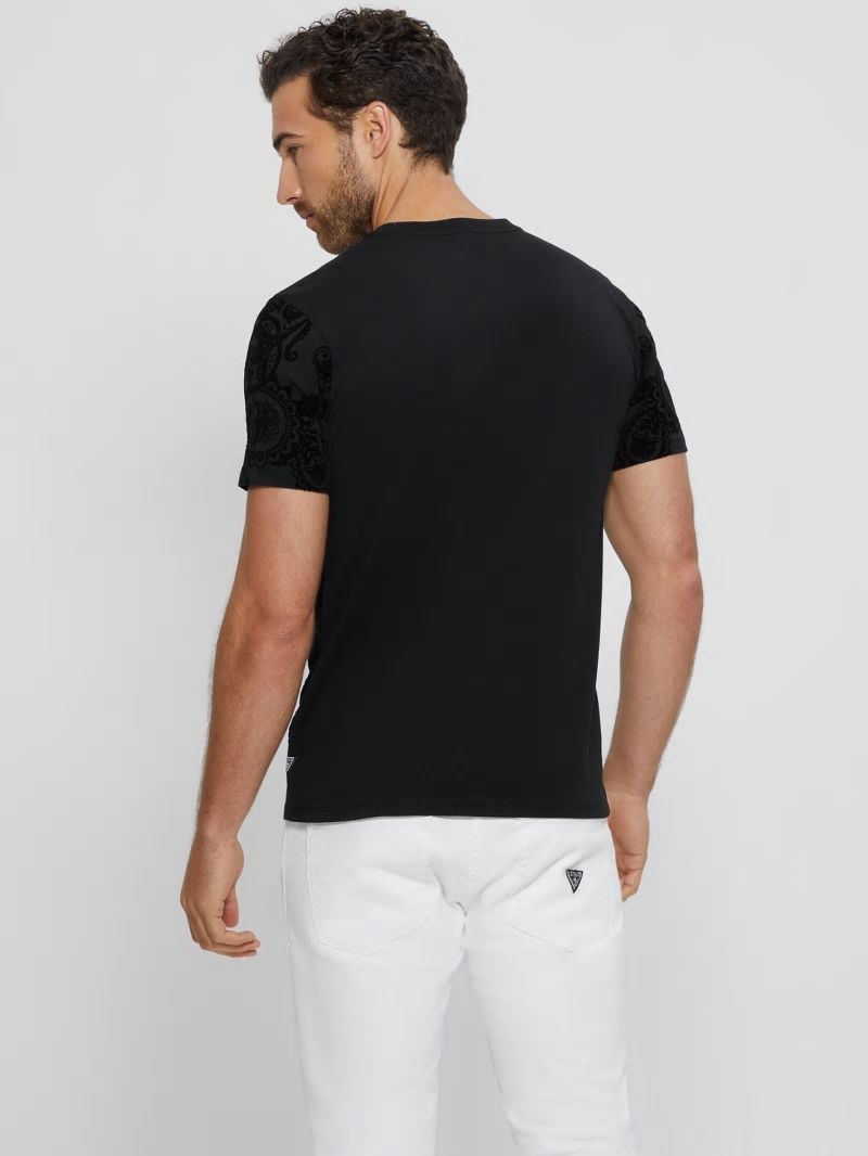 Guess Flocked Paisley Tee - Black Guess Flocked Paisley Tee - Black