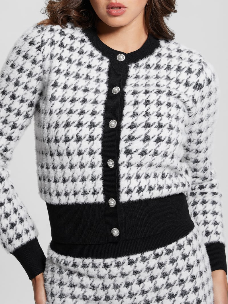 Guess Violet Wool-Blend Cardigan Sweater - Black/White Pied De Poule Guess Violet Wool-Blend Cardigan Sweater - Black/White Pied De Poule
