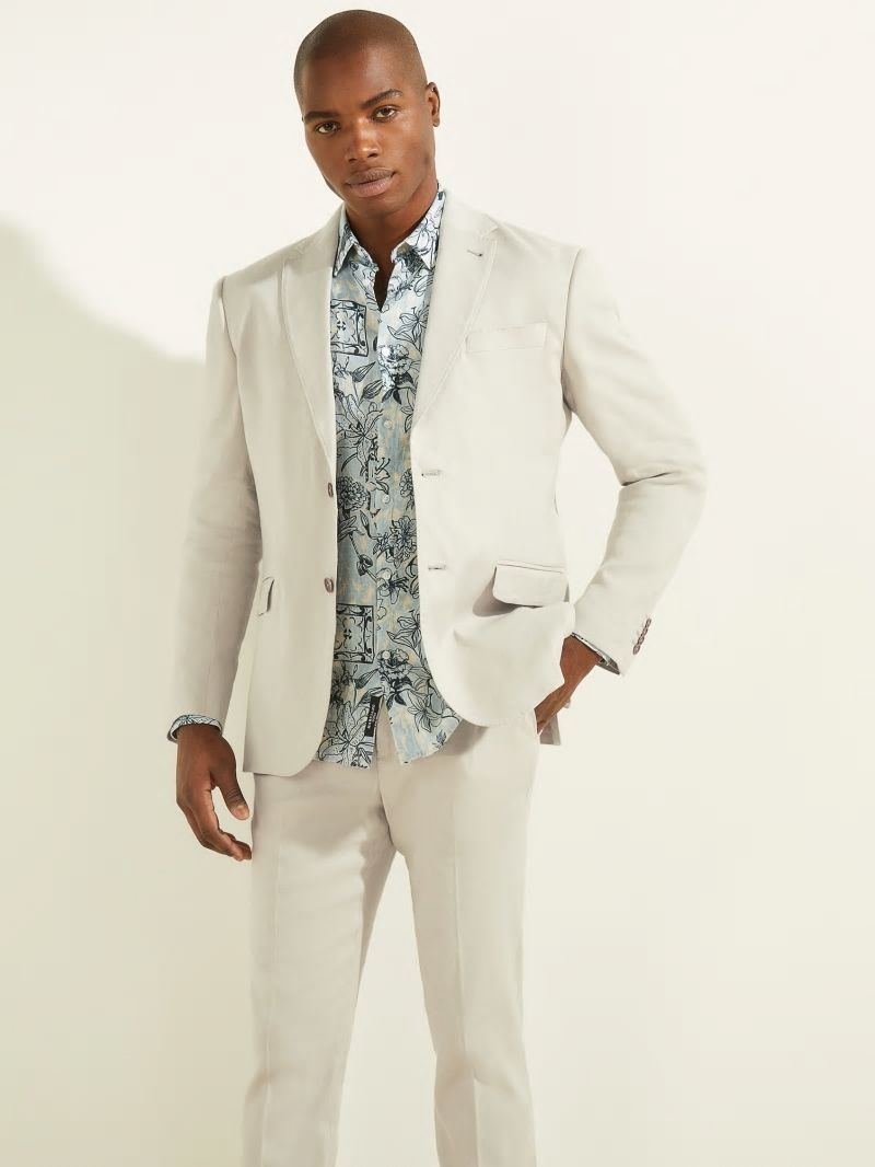 Guess Linen-Blend Single Breasted Blazer - Hazel Wood Guess Linen-Blend Single Breasted Blazer - Hazel Wood