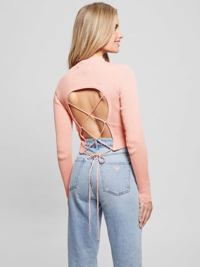 Guess Eco Marie Open-Back Sweater Top - Smooth Pink Guess Eco Marie Open-Back Sweater Top - Smooth Pink