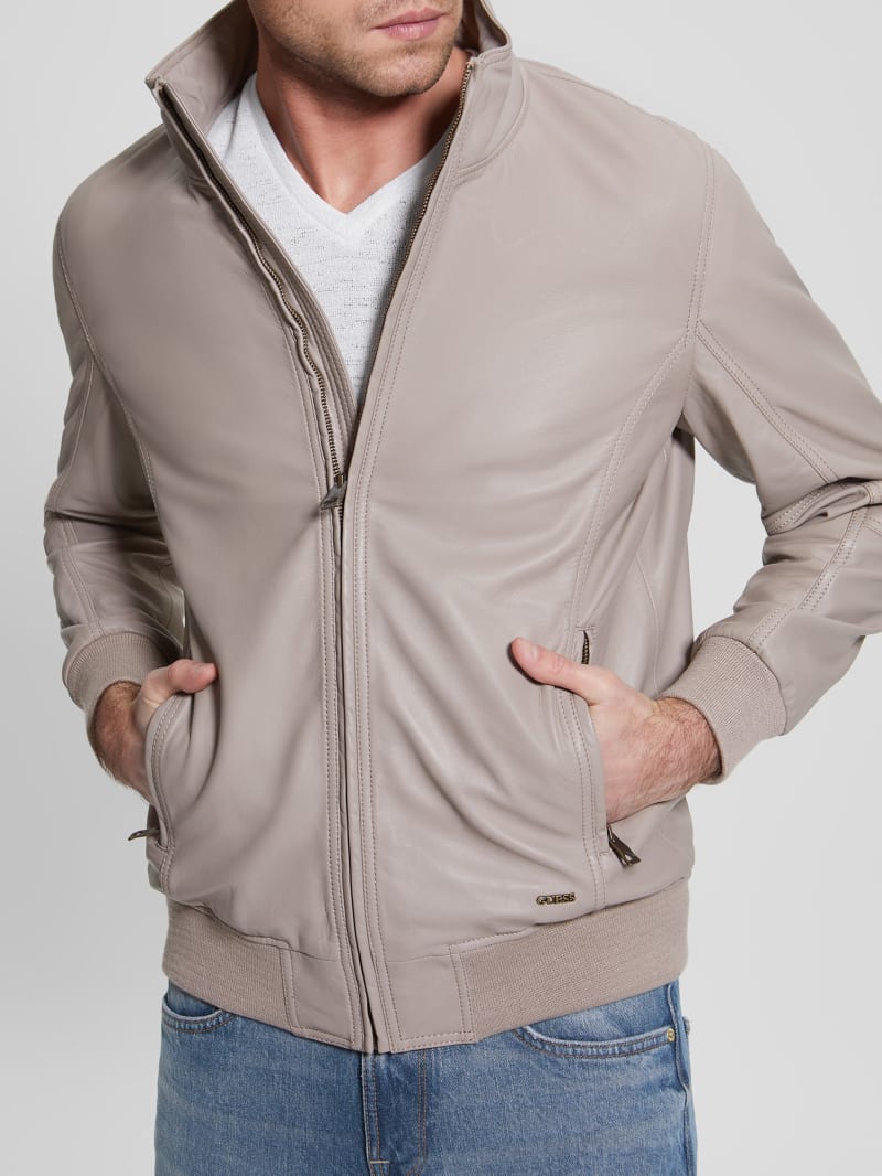 Guess Soft Leather Jacket - Pasadena Stone Guess Soft Leather Jacket - Pasadena Stone