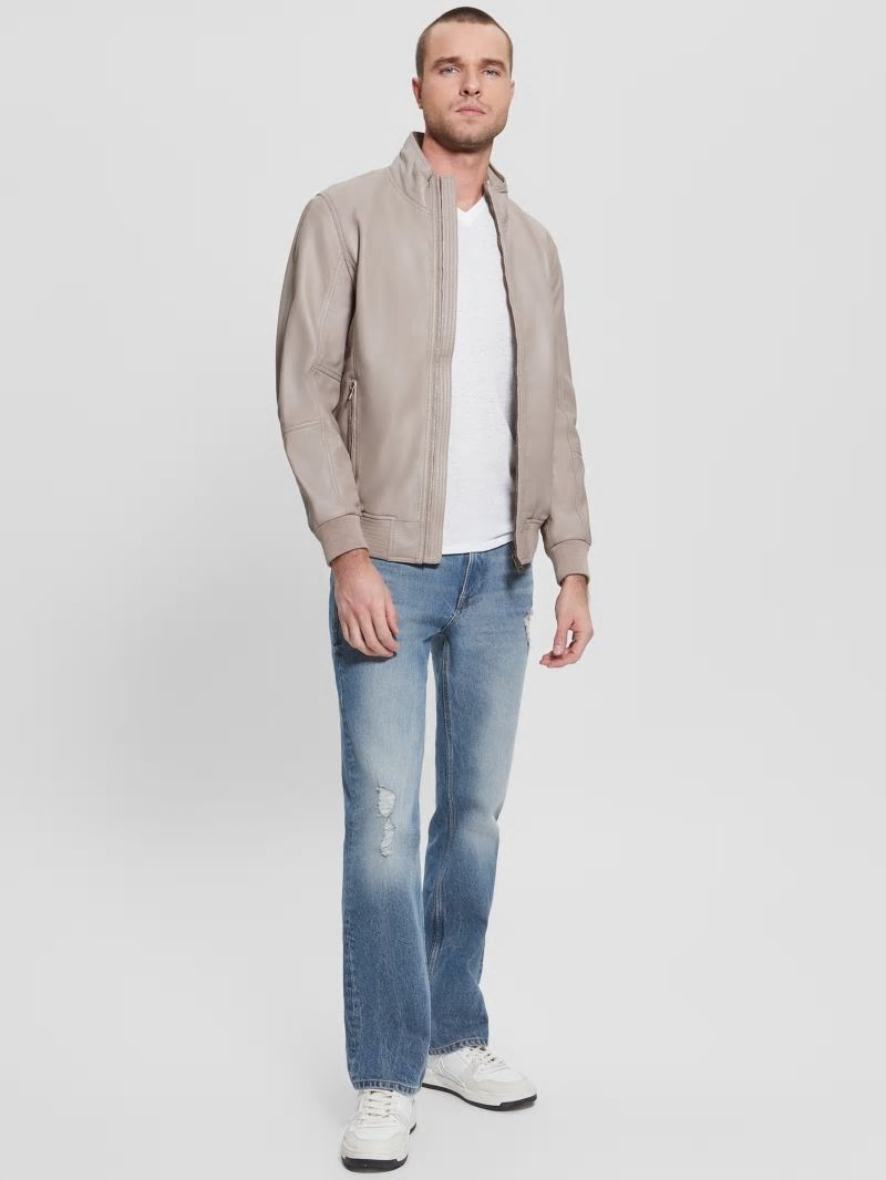 Guess Soft Leather Jacket - Pasadena Stone Guess Soft Leather Jacket - Pasadena Stone