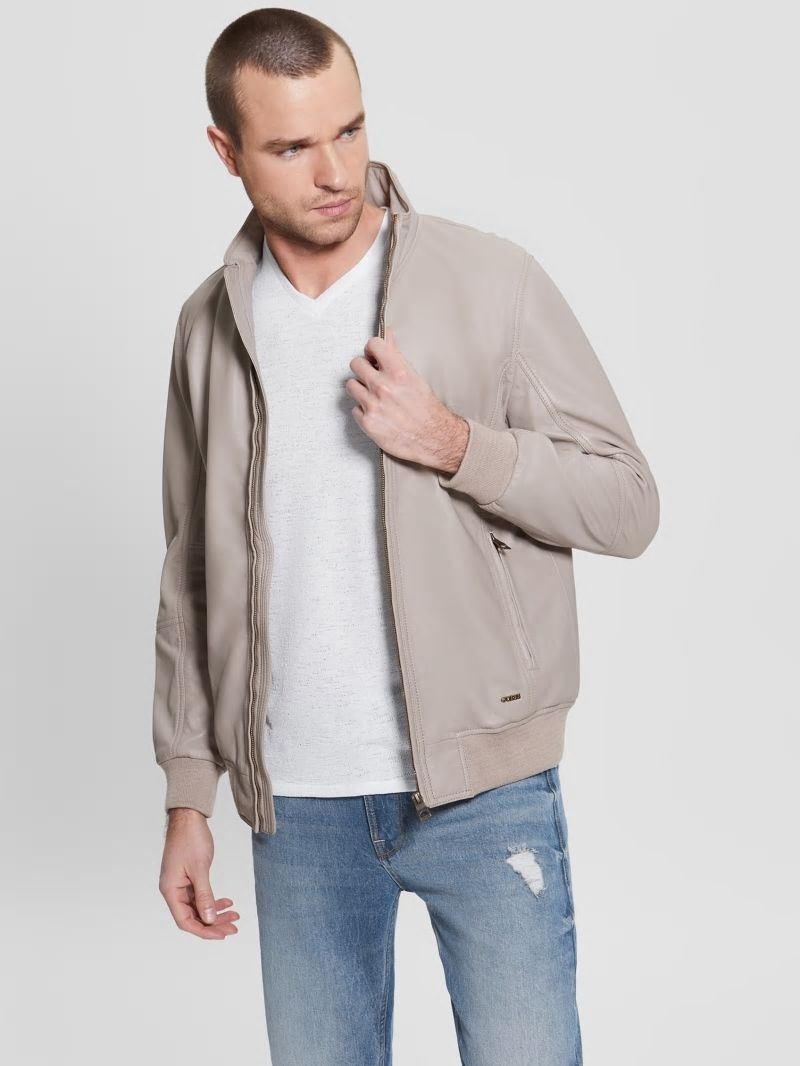 Guess Soft Leather Jacket - Pasadena Stone Guess Soft Leather Jacket - Pasadena Stone