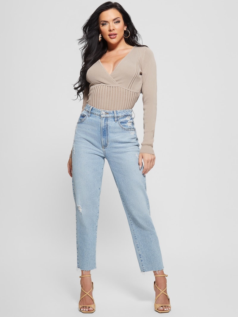Guess Surplice Soft Bandage Sweater Top - Silk Taupe Guess Surplice Soft Bandage Sweater Top - Silk Taupe